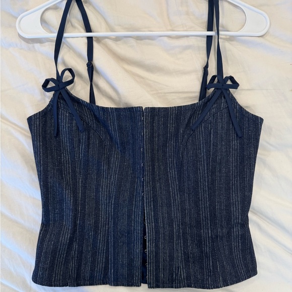 Lioness Tops - CHARISMATIC DENIM CORSET IN DADK PINSTRIPE - Lioness